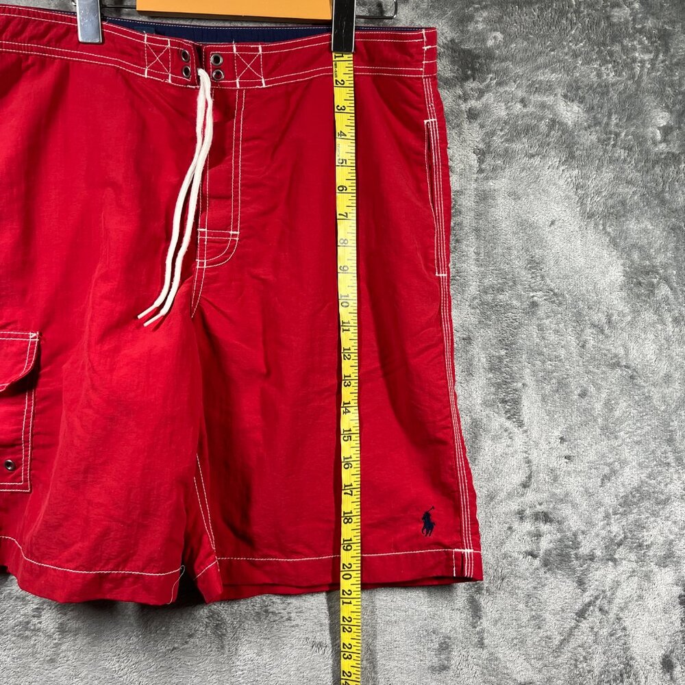 Polo Ralph Lauren Swim Trunks Mens Medium Red Board Shorts Pocket Beach Pool - Picture 12 of 15
